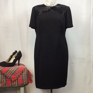 🖤 Donna Morgan Petites Black Beaded Tailored Knee Length Cocktail Dress